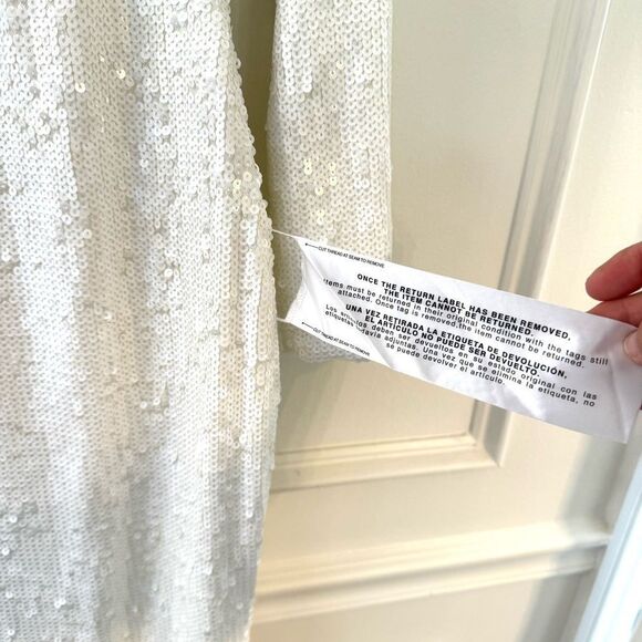 Dress The Population Emery Sequin Long Sleeve Dress in White Large NWT - Picture 7 of 11